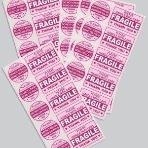 100 Pink Fragile Stickers